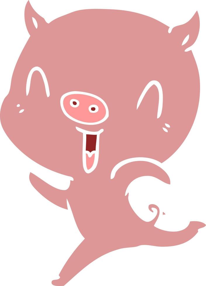 Lycklig platt Färg stil tecknad serie gris löpning vektor