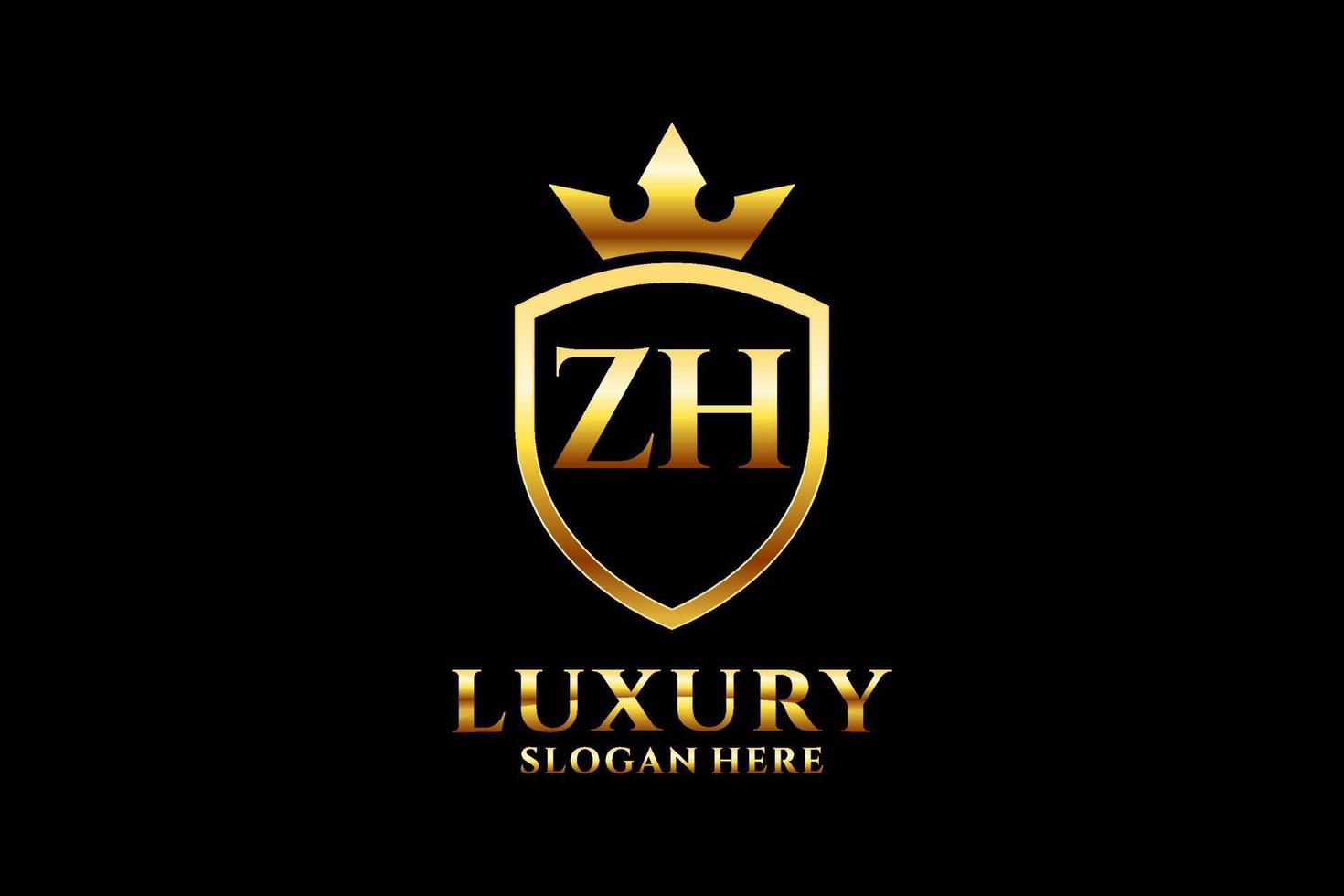 första Z H elegant lyx monogram logotyp eller bricka mall med rullar och kunglig krona - perfekt för lyxig branding projekt vektor