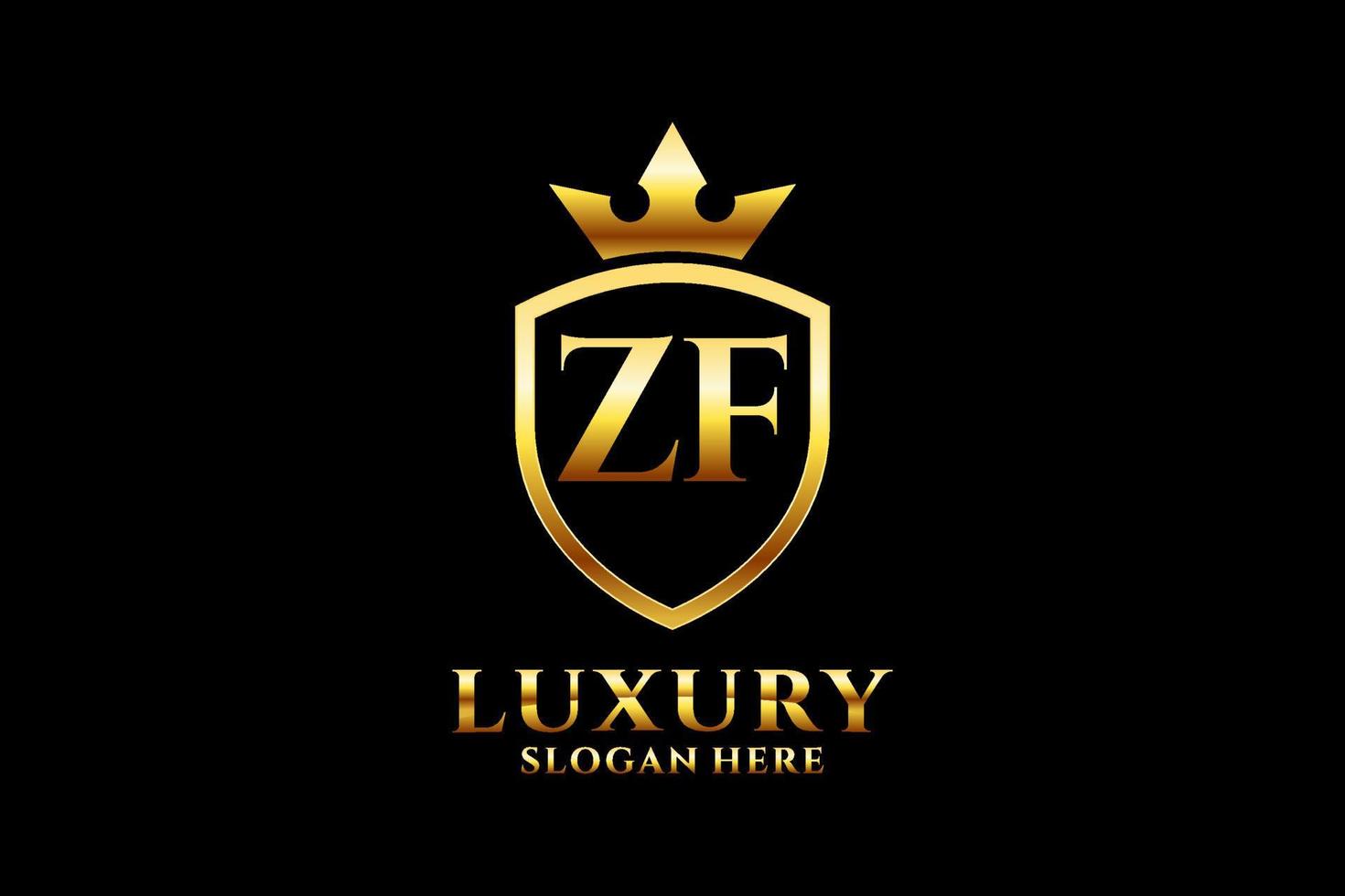 Initial zf elegantes Luxus-Monogramm-Logo oder Abzeichen-Vorlage mit Schriftrollen und Königskrone – perfekt für luxuriöse Branding-Projekte vektor