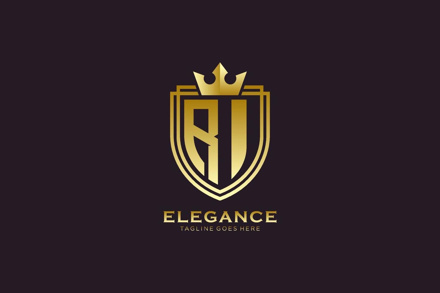Initial ri Elegantes Luxus-Monogramm-Logo oder Abzeichen-Vorlage mit Schriftrollen und Königskrone – perfekt für luxuriöse Branding-Projekte vektor