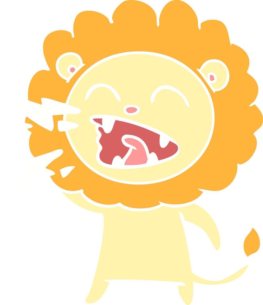 platt färg stil tecknad rytande lejon vektor