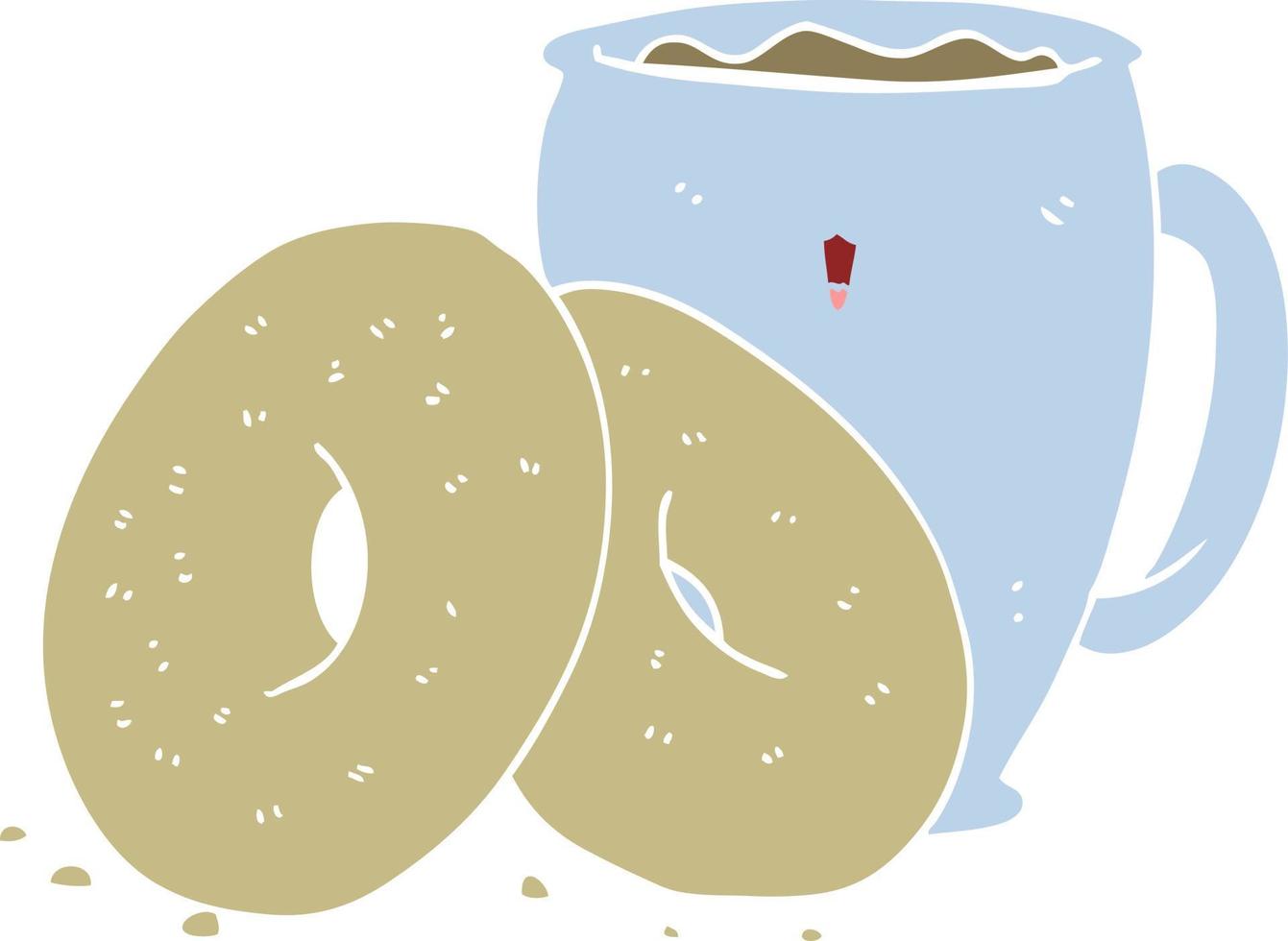 Cartoon-Kaffee und Donuts im flachen Farbstil vektor