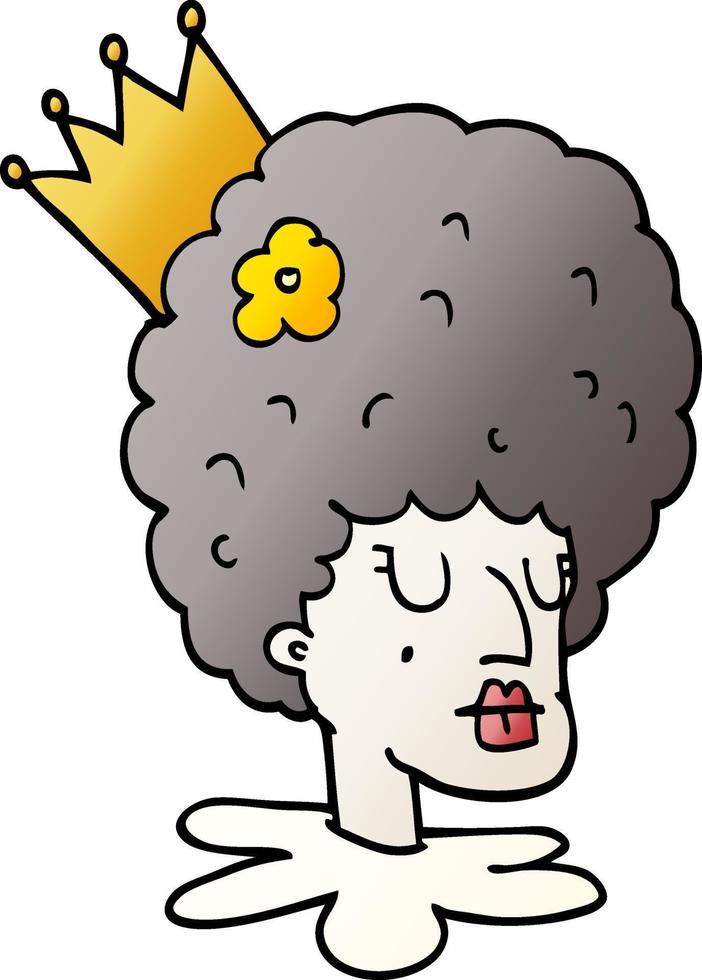 tecknad serie klotter drottning i smink och enorm peruk vektor