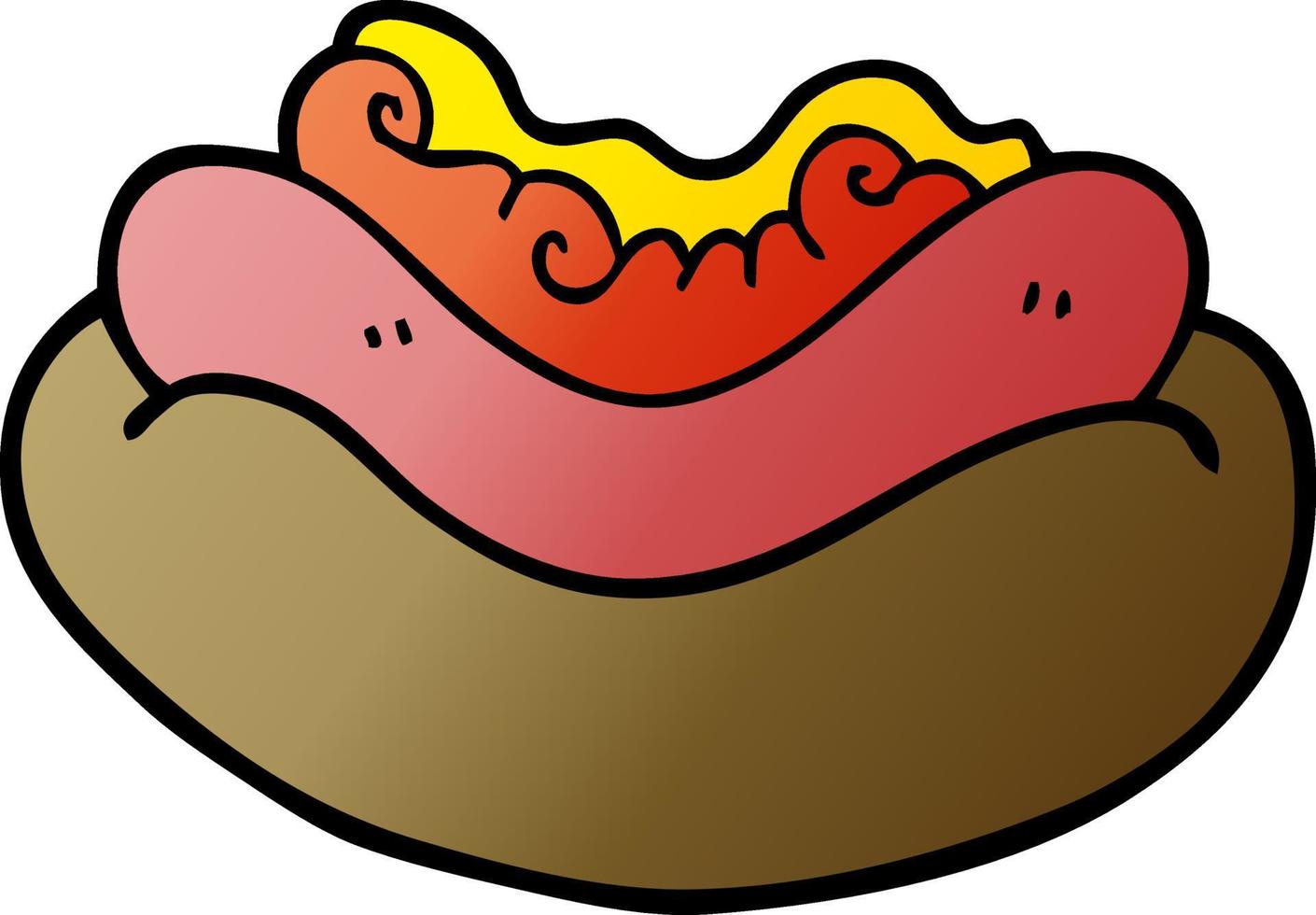 Cartoon-Doodle-Hotdog in einem Brötchen vektor