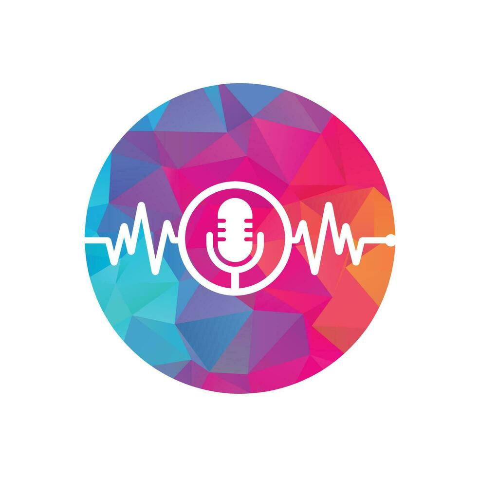 medicinsk podcast mic logotyp med hjärta puls. podcast hjärtslag linje logotyp design vektor mall