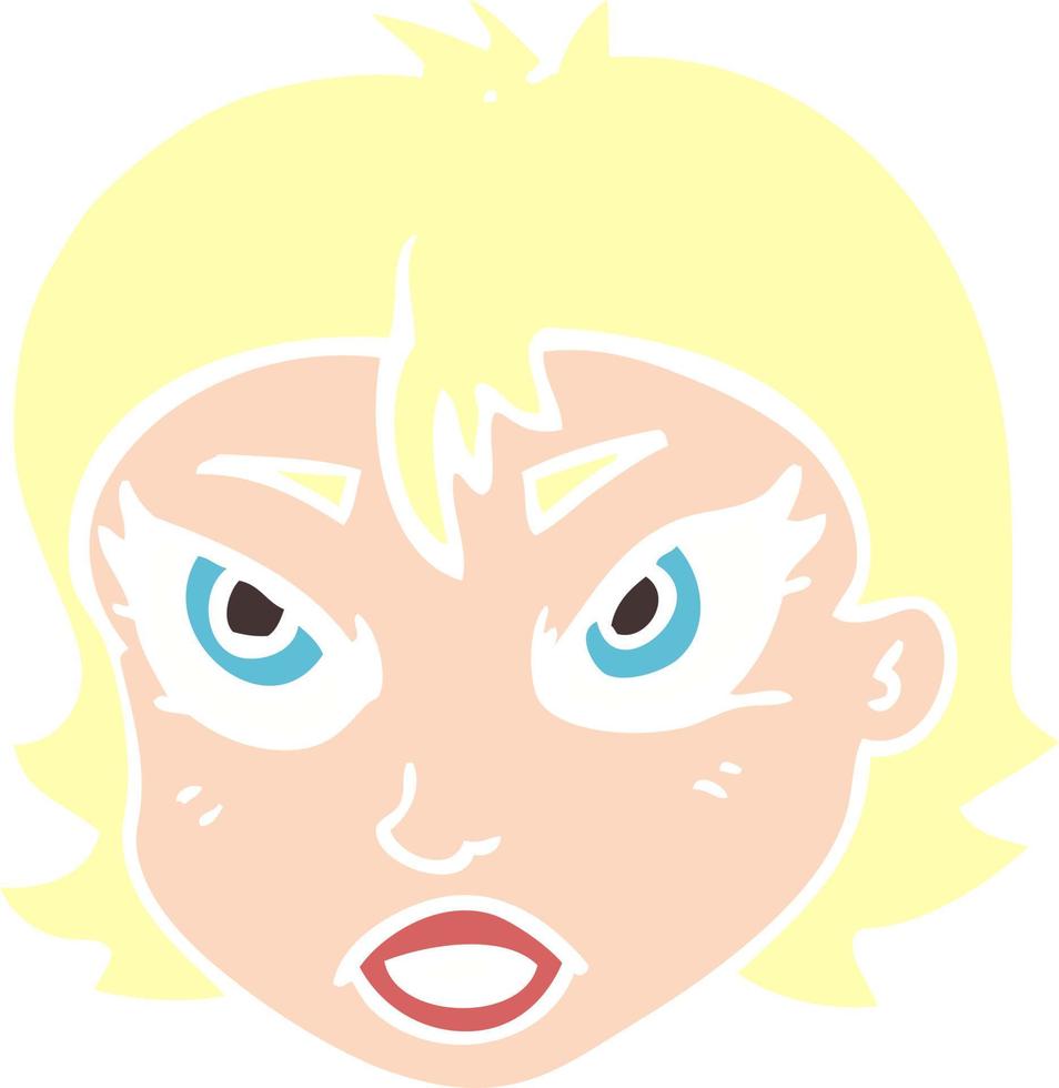Flache Farbdarstellung eines wütenden weiblichen Cartoon-Gesichts vektor