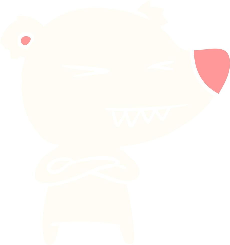 Wütender Eisbär im flachen Farbstil Cartoon mit verschränkten Armen vektor