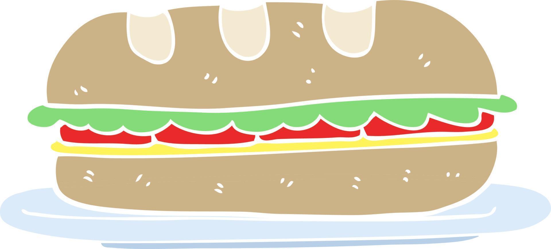 Flache Farbdarstellung eines Cartoon-Sub-Sandwiches vektor