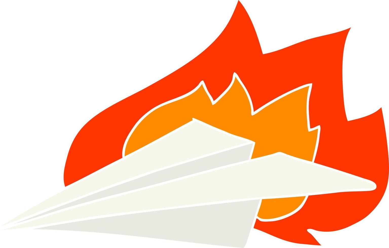flache farbe karikatur brennendes papierflugzeug vektor
