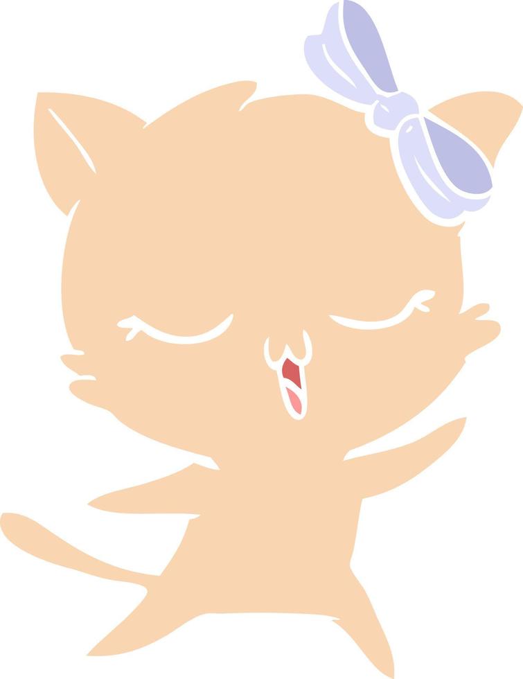 platt Färg stil tecknad serie dans katt med rosett på huvud vektor