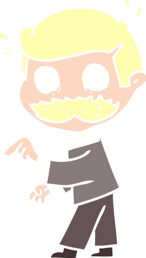 Cartoon-Mann im flachen Farbstil mit Schnurrbart, der einen Punkt macht vektor