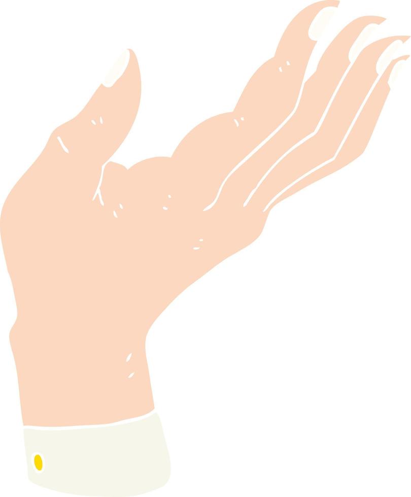 Flache Farbillustration eines Cartoons mit offener Hand, erhobener Handfläche nach oben vektor