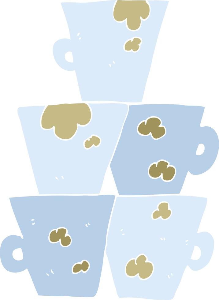 platt Färg illustration av en tecknad serie stack av smutsig kaffe koppar vektor