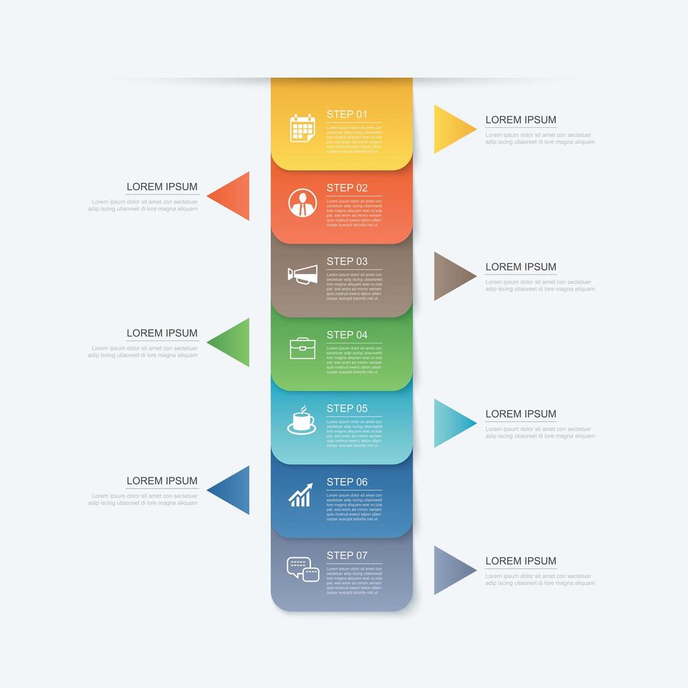 7 Datenschritt Infografiken Zeitleiste vektor