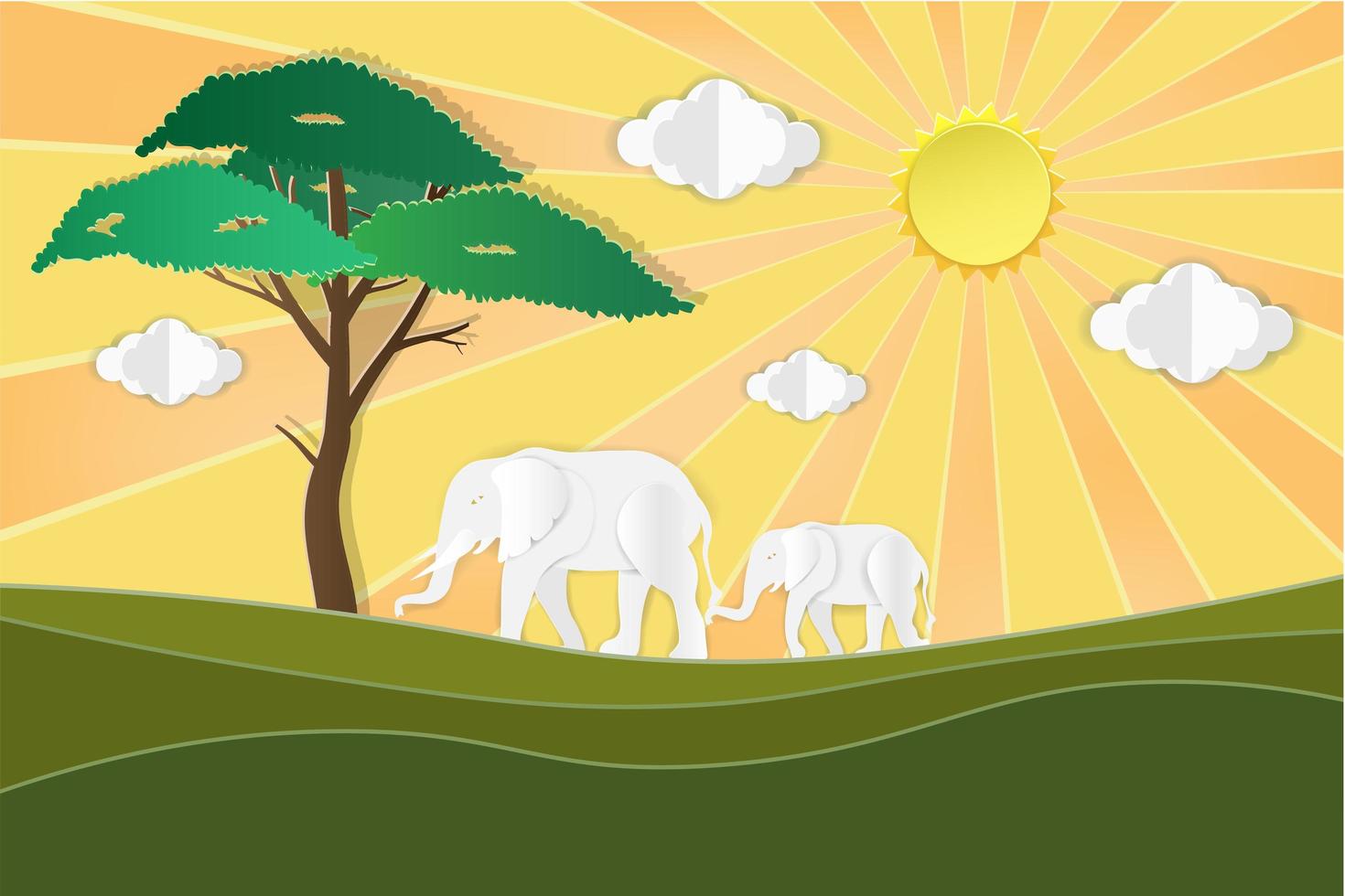 Elefanten auf Savanne bei Sonnenuntergang vektor