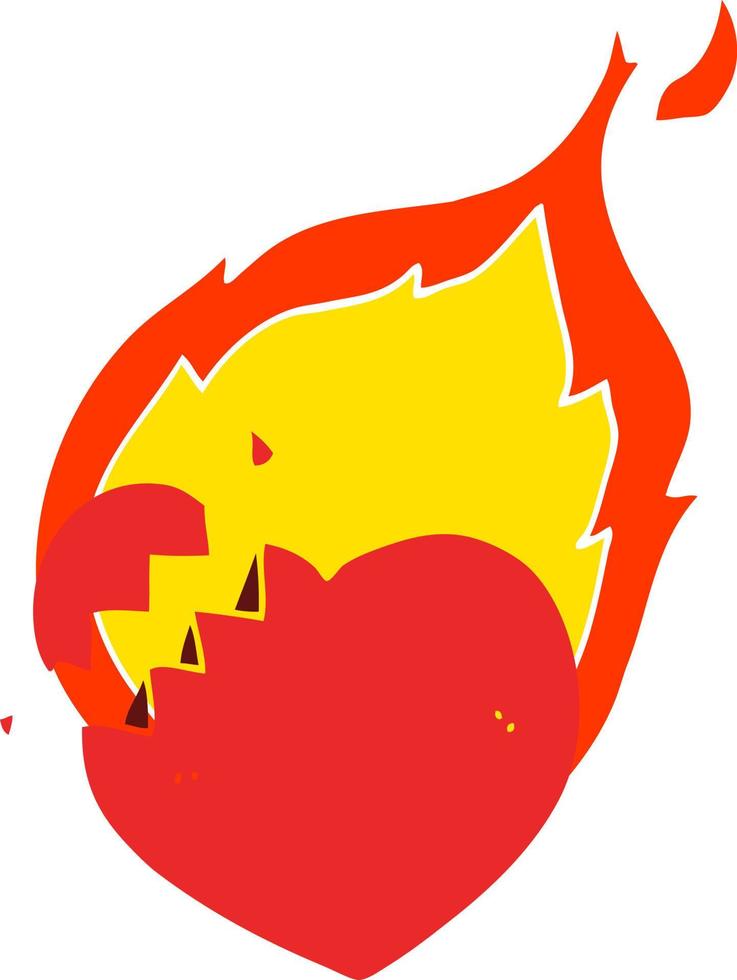 platt Färg stil tecknad serie flammande hjärta vektor