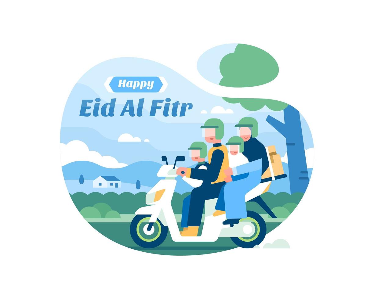 glücklicher eid al fitr Hintergrund mit moslemischer Familie vektor