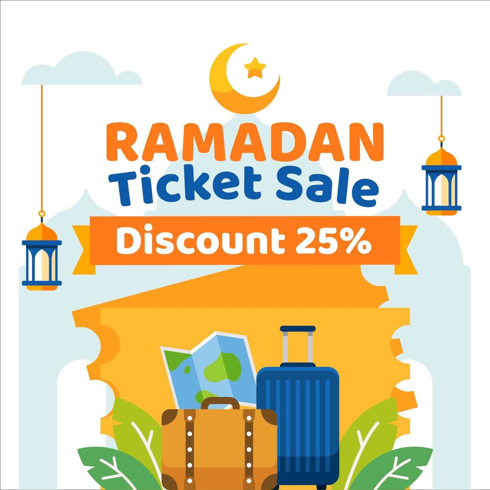 Hintergrund des Ramadan-Ticketverkaufs mit Reiseelementen vektor