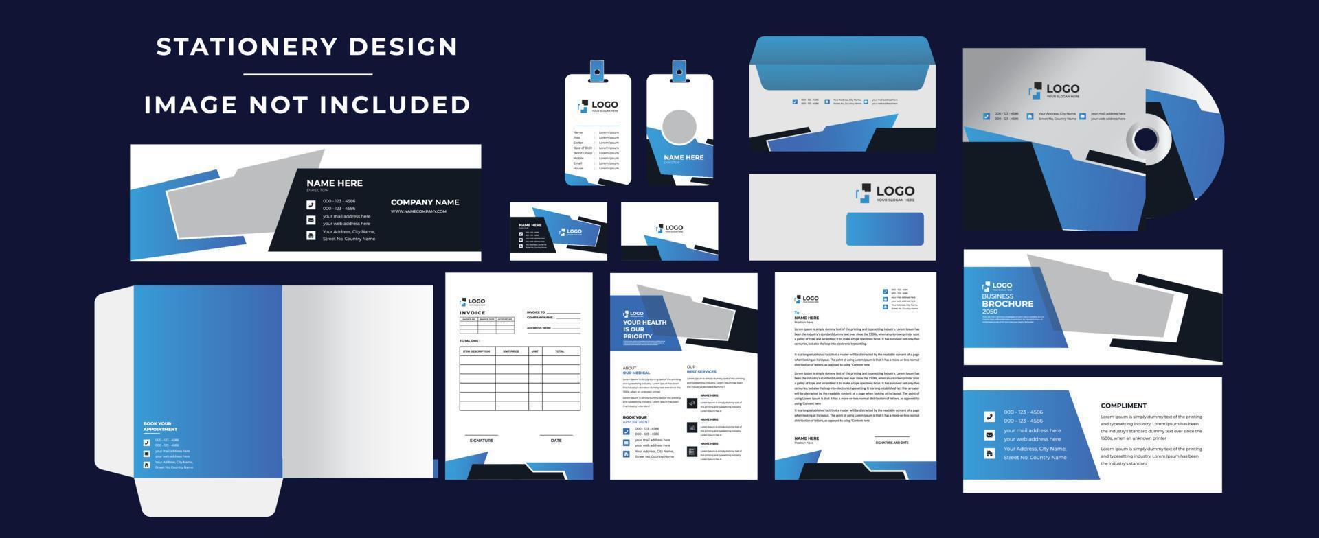 Corporate Brand Identity Mockup Set mit digitalen Elementen. klassisches Design für vollständige Briefpapiervorlagen. bearbeitbare vektorillustration visitenkarte, id-karte, umschlag, briefkopf vektor