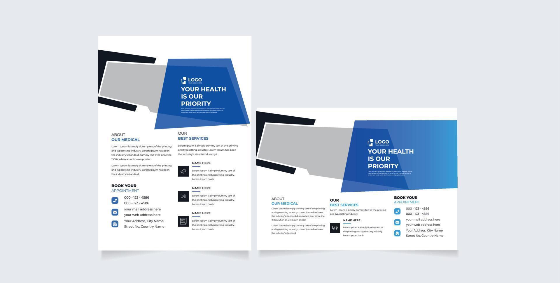 Flyer-Design für Gesundheitsunternehmen für einen Bericht und medizinisches Broschürendesign vektor