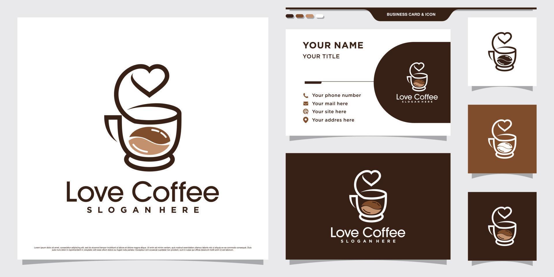 kaffe kopp logotyp design illustration för kaffe älskande med hjärta element och företag kort mall vektor