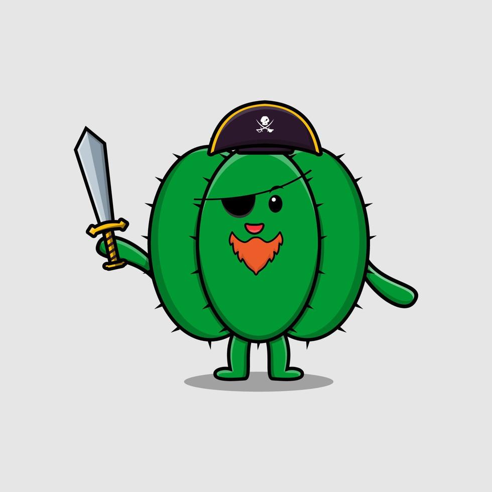 Cartoon-Kaktus-Pirat mit Hut und Schwert vektor