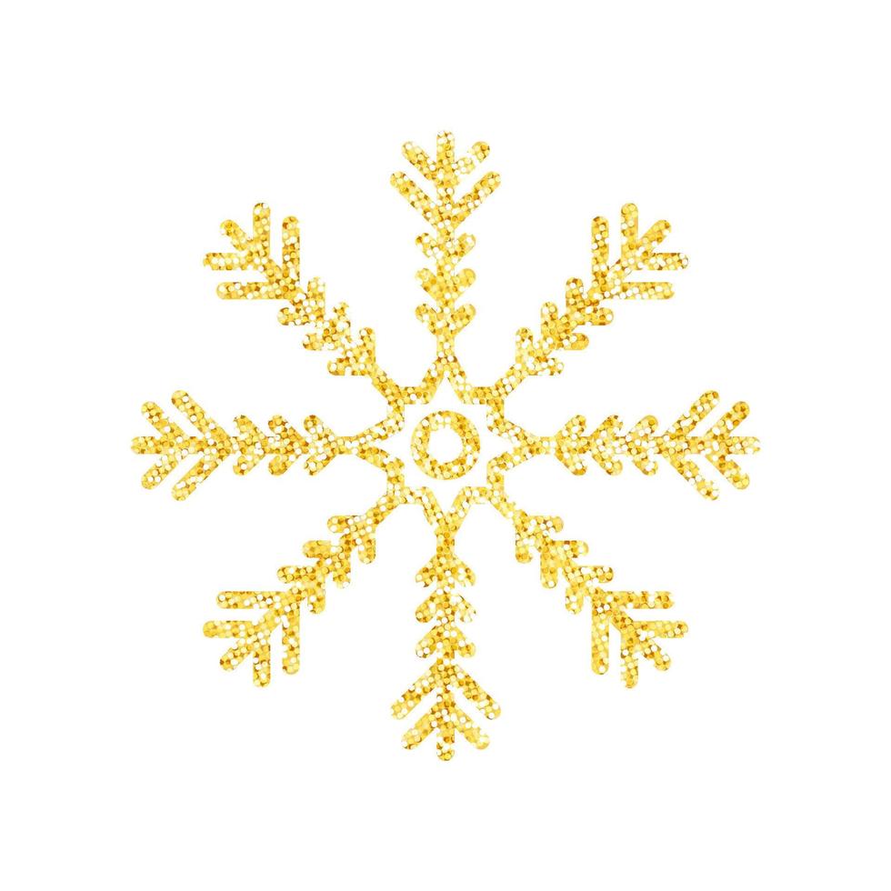 Goldglitter Textur Schneeflocke auf weißem Hintergrund für Christbaumschmuck, Vektor, Illustration. vektor