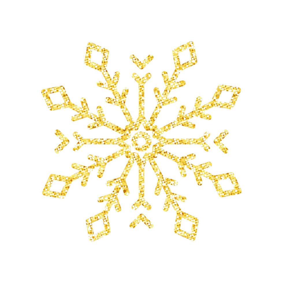 Goldglitter Textur Schneeflocke auf weißem Hintergrund für Christbaumschmuck, Vektor, Illustration. vektor