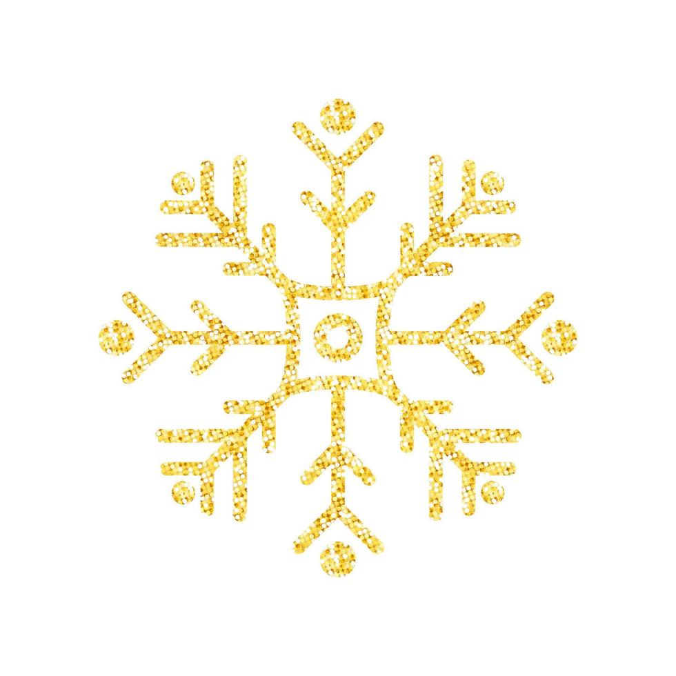 Goldglitter Textur Schneeflocke auf weißem Hintergrund für Christbaumschmuck, Vektor, Illustration. vektor