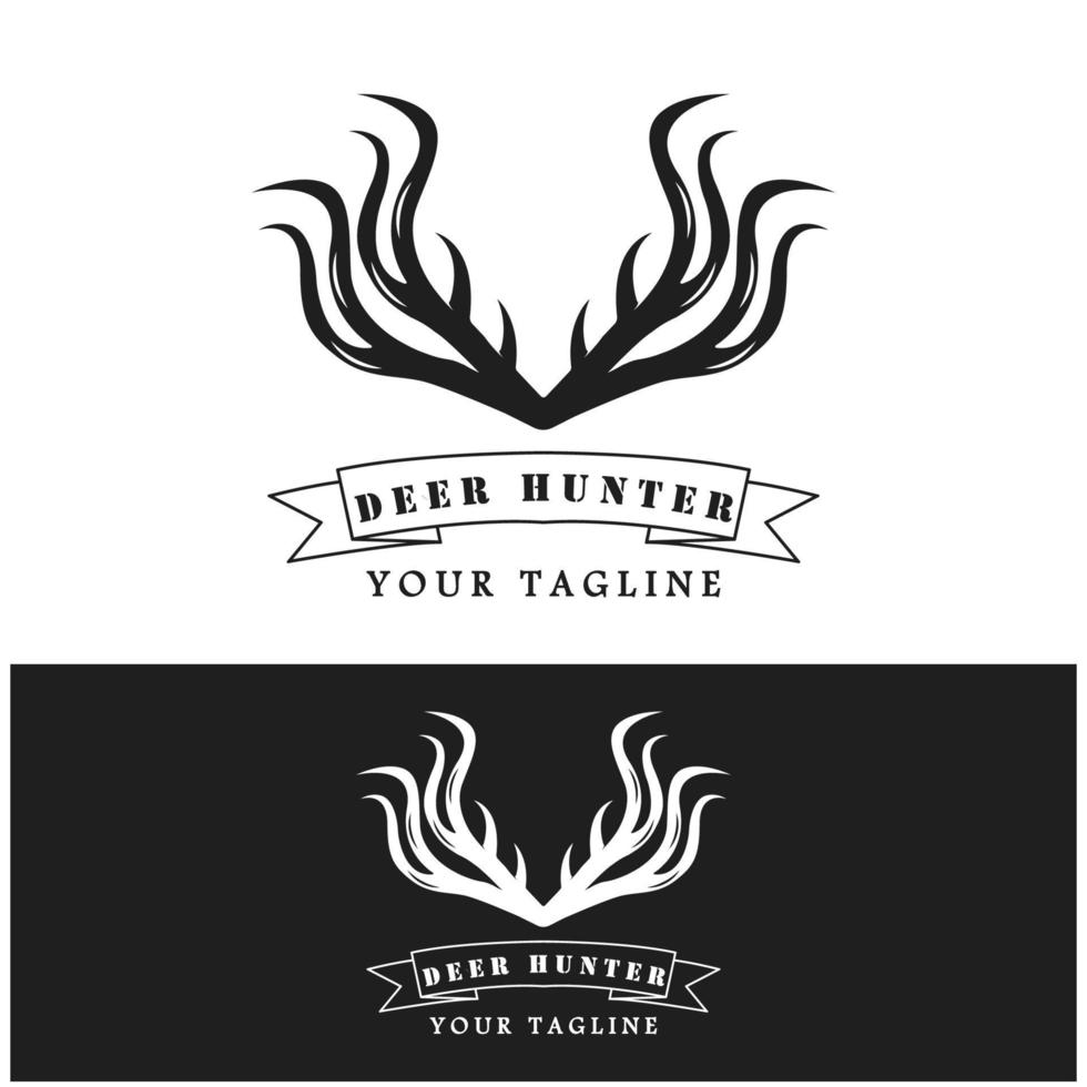 Jäger-Hirschgeweih-Logo-Vektor-Illustrationsdesign mit Slogan-Vorlage vektor