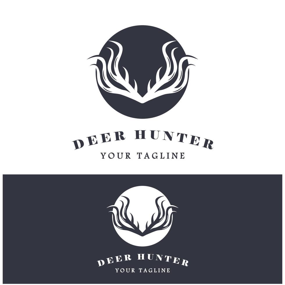 jägare rådjur hjorthorn logotyp vektor illustration design med slogan mall