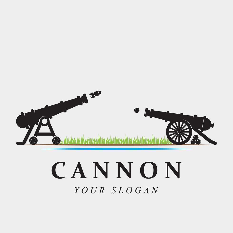 kreativ kanon, kanon boll, och artilleri årgång logotyp med slogan mall vektor