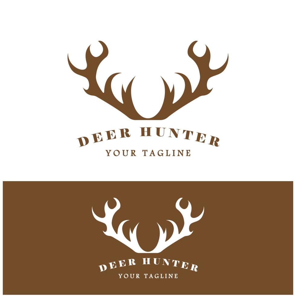 jägare rådjur hjorthorn logotyp vektor illustration design med slogan mall