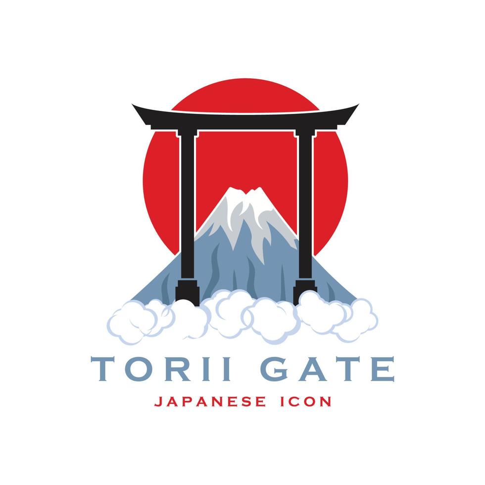japanischer Torii-Torvektor und Illustration mit Slogan-Vorlage vektor