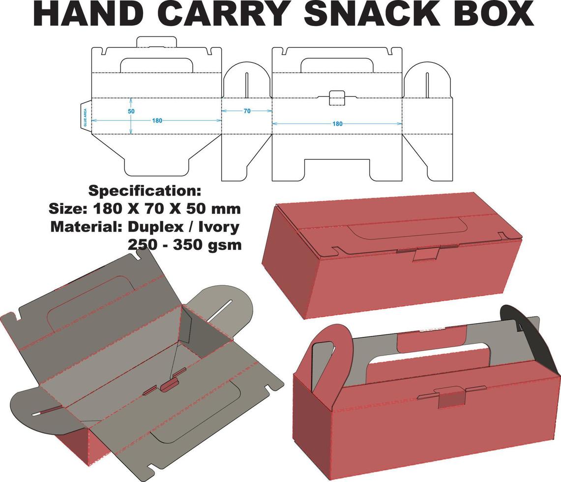 handgetragene Snackbox, diese Box ist sehr charmant gestaltet. Box kann in 2 Modi hergestellt werden. Der erste ist der Box-Modus für einfaches Verpacken. Der zweite ist der Carry-Modus. vektor