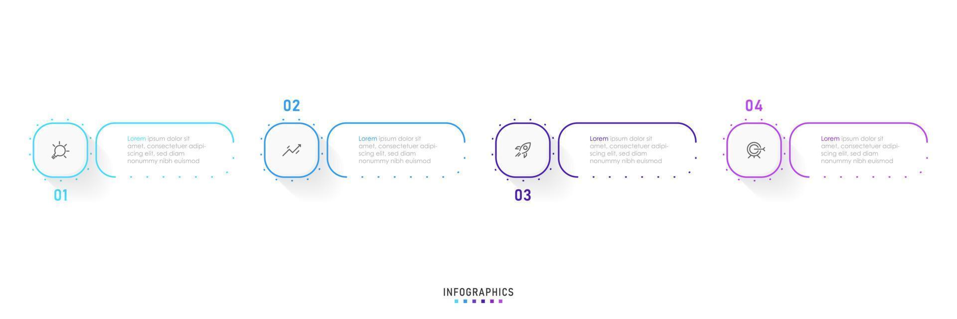 vektor infographic etikett designmall med ikoner och 4 alternativ eller steg. kan användas för processdiagram, presentationer, arbetsflödeslayout, banner, flödesschema, infograf.