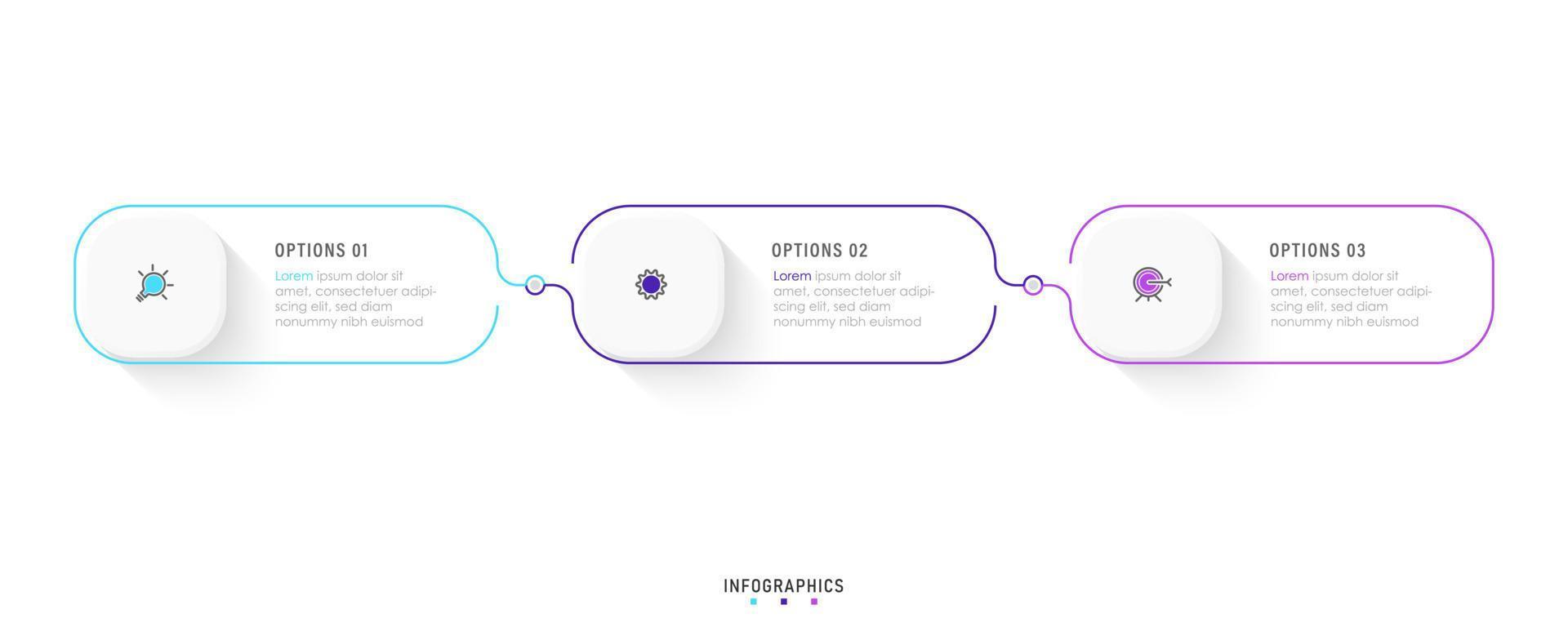 vektor infographic etikett designmall med ikoner och 3 alternativ eller steg. kan användas för processdiagram, presentationer, arbetsflödeslayout, banner, flödesschema, infograf.