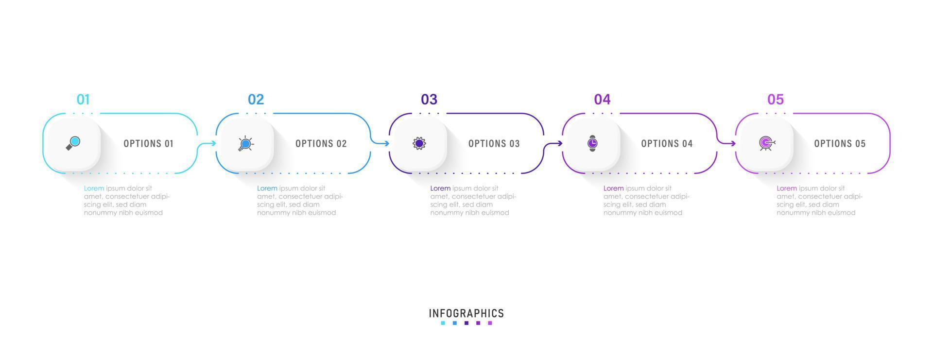 vektor infographic etikett designmall med ikoner och 5 alternativ eller steg. kan användas för processdiagram, presentationer, arbetsflödeslayout, banner, flödesschema, infograf.