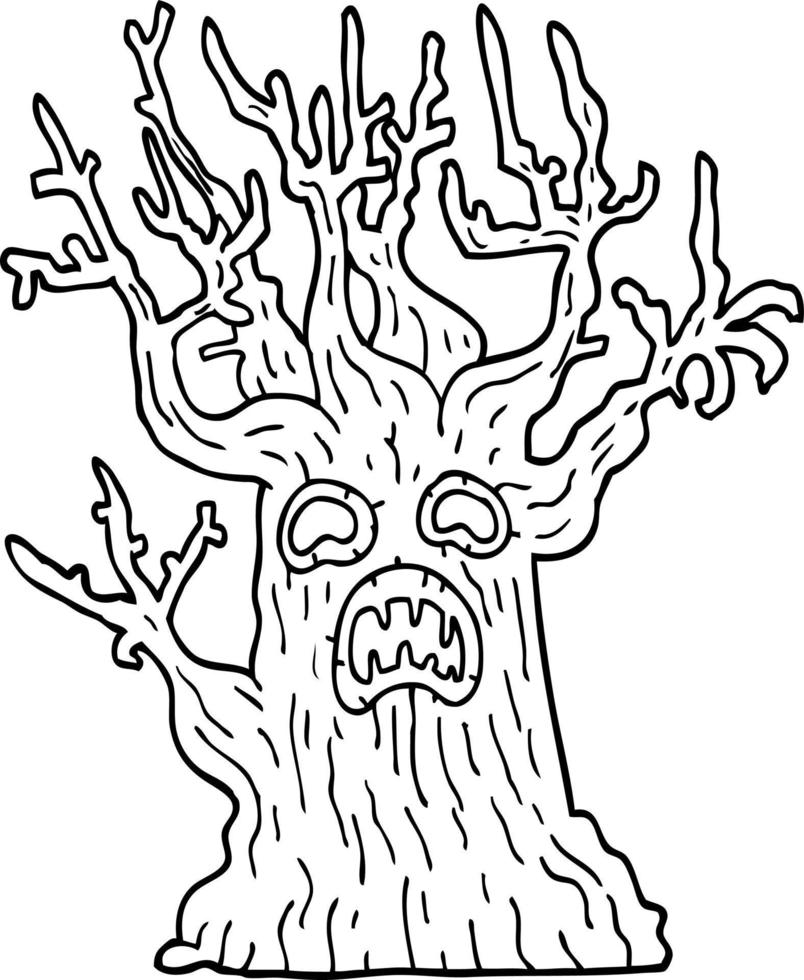 linje teckning tecknad serie läskigt träd vektor