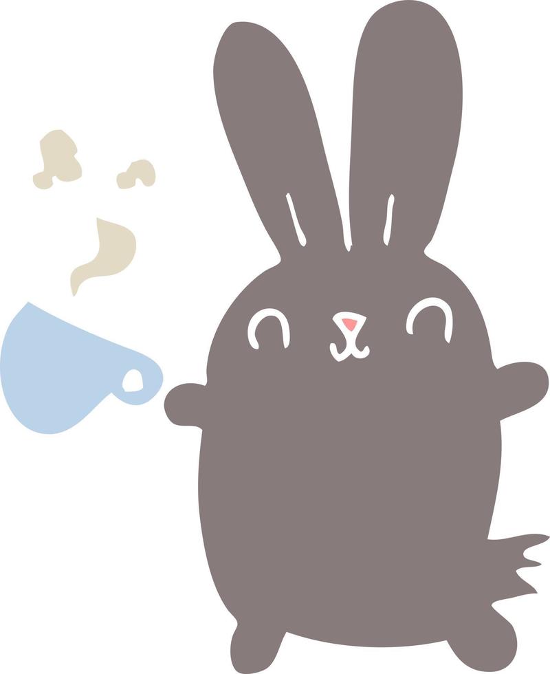 söt platt Färg stil tecknad serie kanin med kaffe kopp vektor