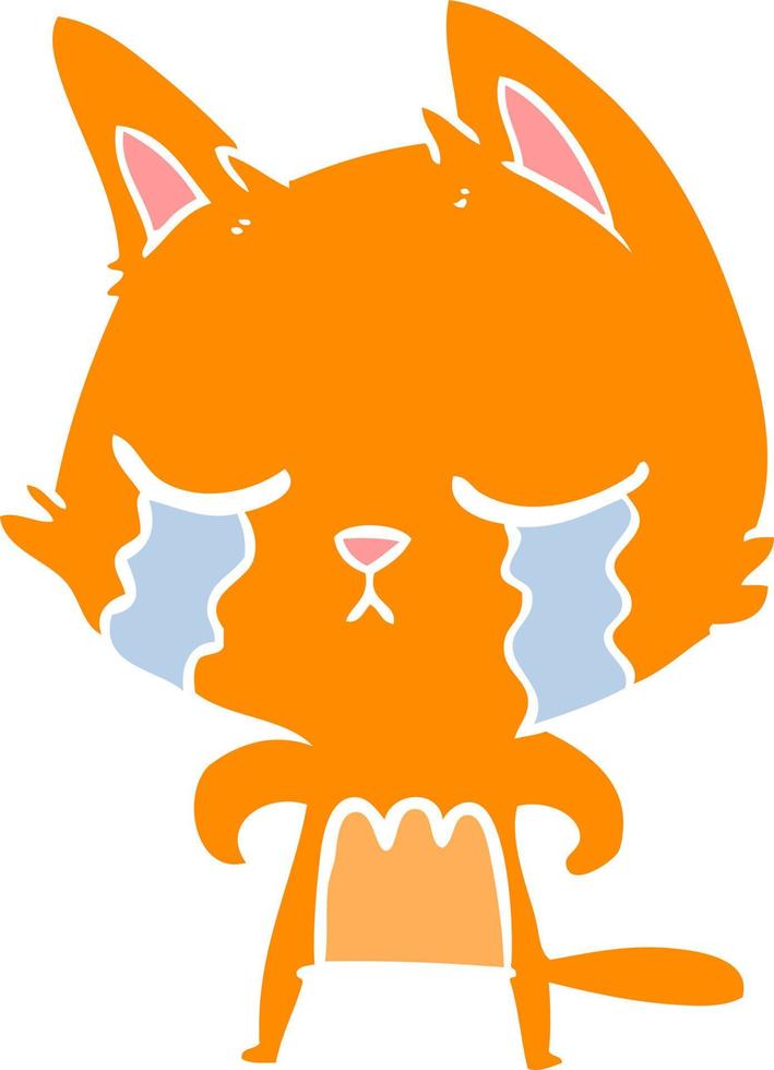 weinende Cartoon-Katze im flachen Farbstil vektor