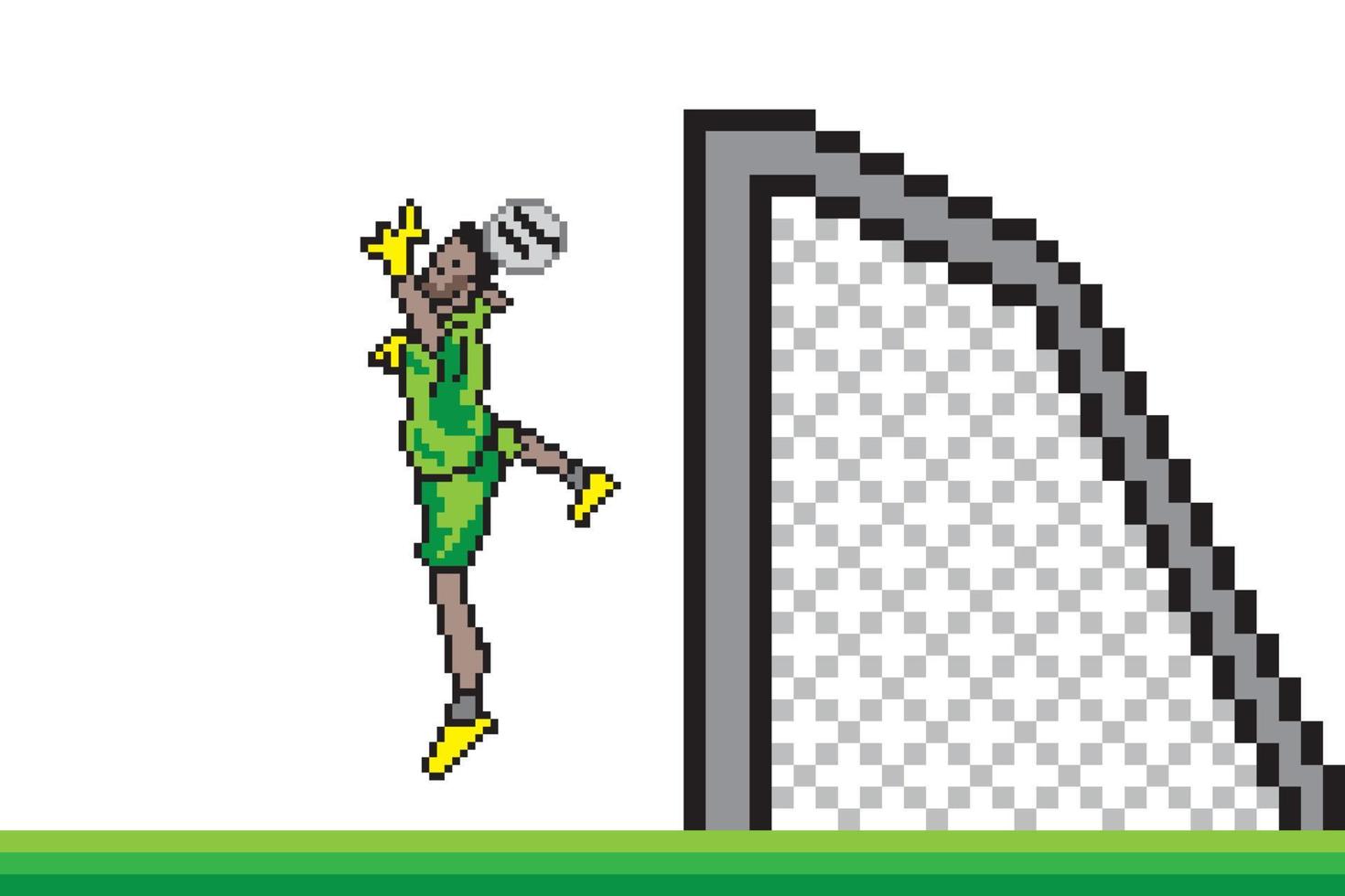 Fußballspieler-Torhüter räumte den Ball mit Pixelkunst ein. vektor