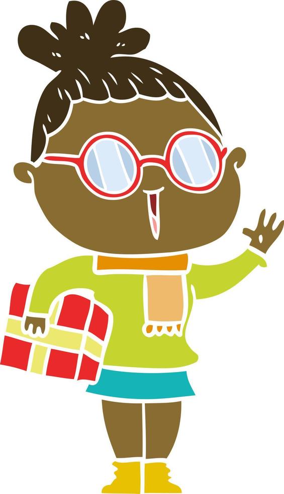 platt färg stil tecknad kvinna bär glasögon vektor