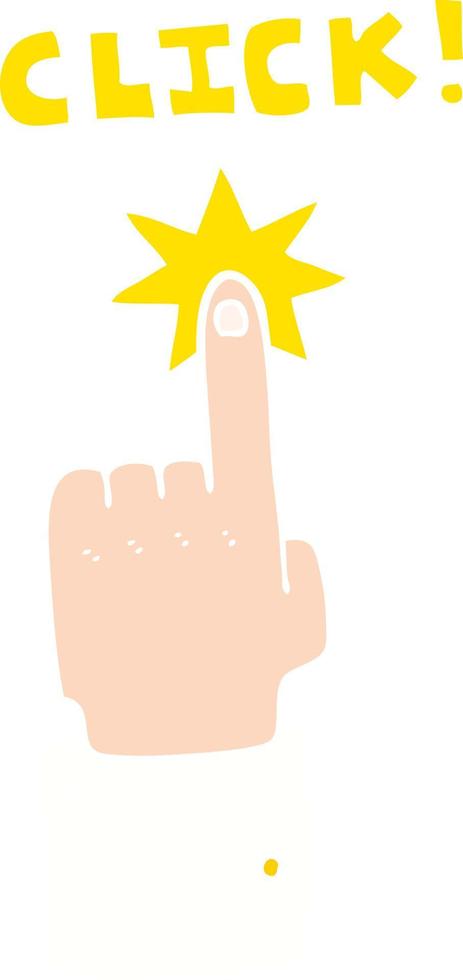 Flache Farbdarstellung eines Cartoon-Klickzeichens mit dem Finger vektor