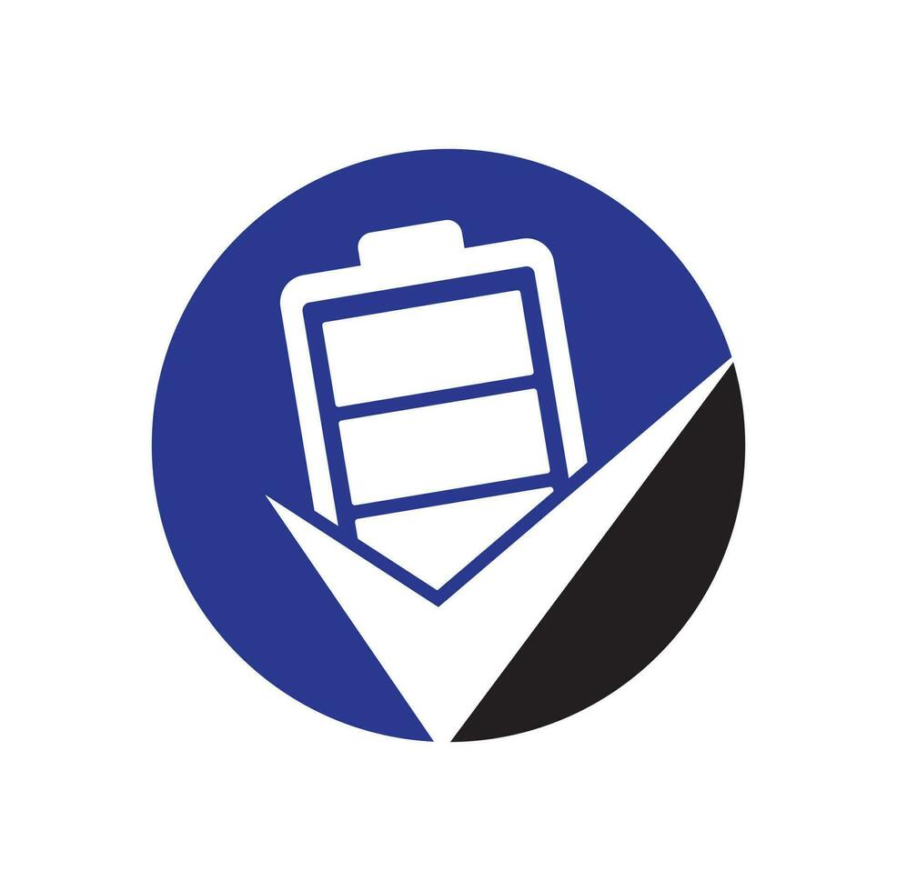 Design-Vorlage für das Vektor-Logo der Batterieüberprüfung. Vektor-Illustration der Checkliste Batterie-Logo-Symbol-Vorlage. vektor
