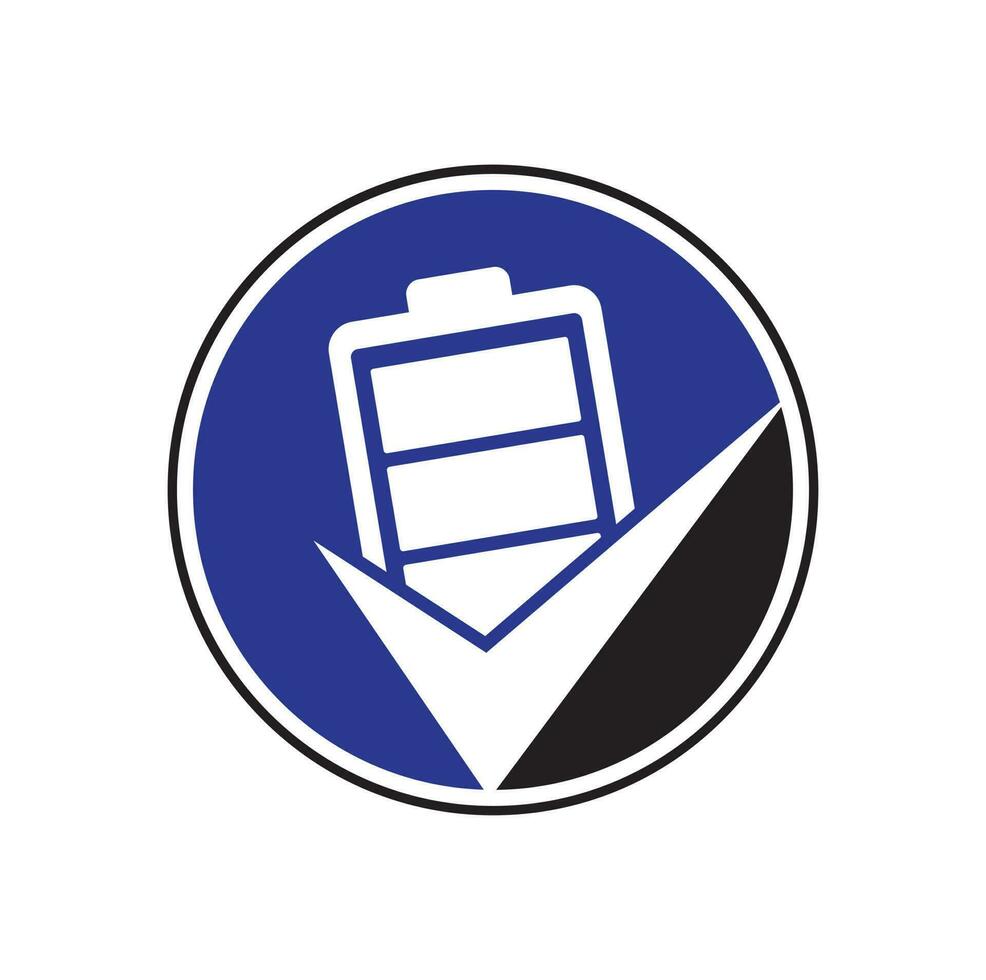 Design-Vorlage für das Vektor-Logo der Batterieüberprüfung. Vektor-Illustration der Checkliste Batterie-Logo-Symbol-Vorlage. vektor