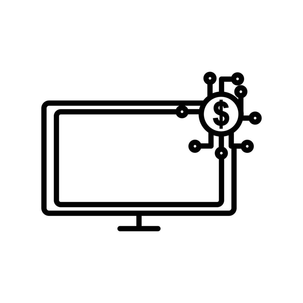 Monitor-Liniensymbol-Darstellung mit Dollar. Symbol im Zusammenhang mit Fintech. Liniensymbolstil. einfaches Design editierbar vektor