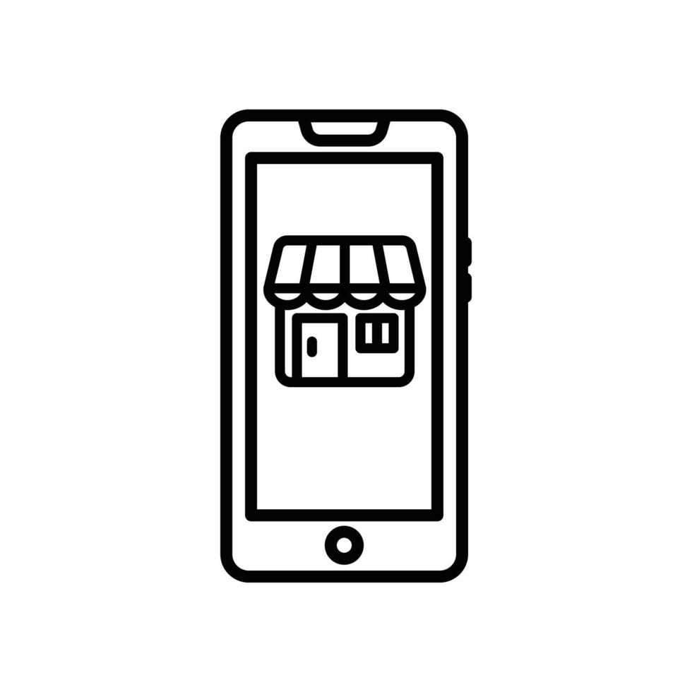 Abbildung des Symbols für die Mobiltelefonleitung mit Shop. Symbol im Zusammenhang mit Fintech. Liniensymbolstil. einfaches Design editierbar vektor