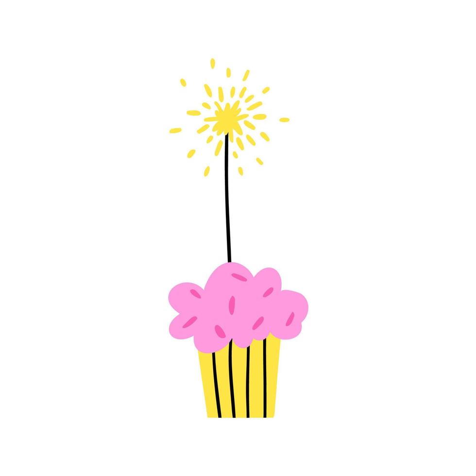 Geburtstag Cupcake mit Wunderkerze. flache vektorillustration. vektor