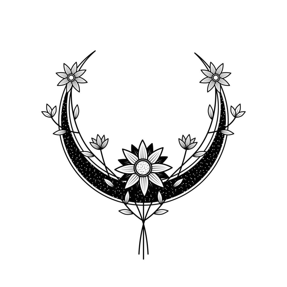 svartvit blommig måne logotyp design vektor